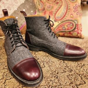 Taft Jack Boots 9.5 (42) in Gray Boiled Wool & Burgunday Leather